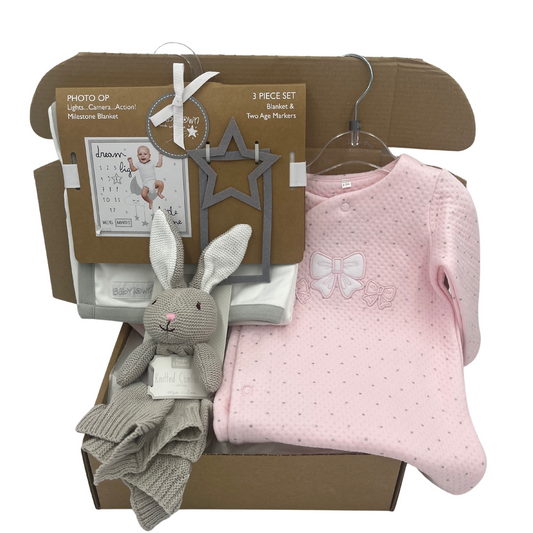 Pink All In One Bunny Baby Gift Box - Suitable from Birth