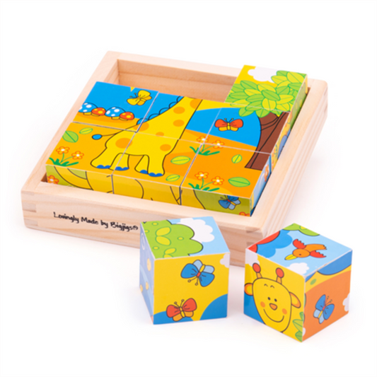 Bigjigs Toys Safari Cube Puzzle - Suitable 10 Months +
