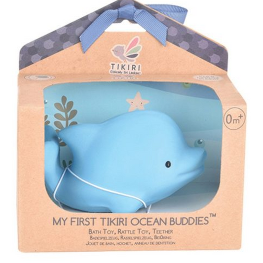 Tikiri Gift Boxed Dolphin Natural Rubber Rattle & bath Toy - Suitable From Birth