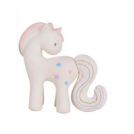Tikiri Gift Boxed Cotton Candy Unicorn Natural Rubber with Crinkle Tail   - Suitable From Birth
