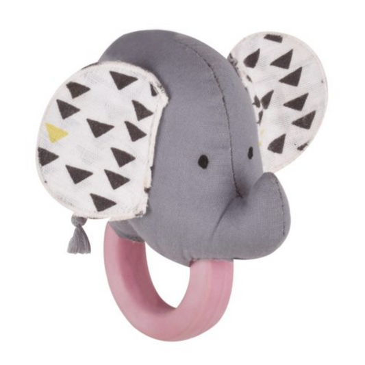 Tikiri Elephant Rattle with Natural Rubber Teether - Suitable From Birth