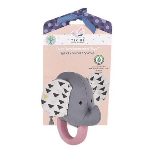 Tikiri Elephant Rattle with Natural Rubber Teether - Suitable From Birth
