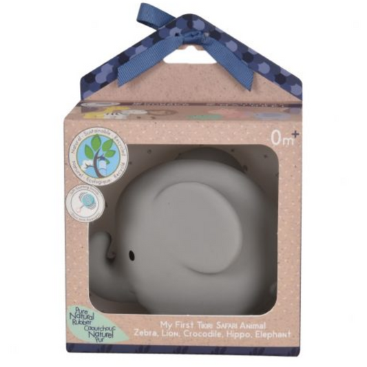 Tikiri Gift Boxed Elephant Natural Rubber Rattle & bath Toy - Suitable From Birth