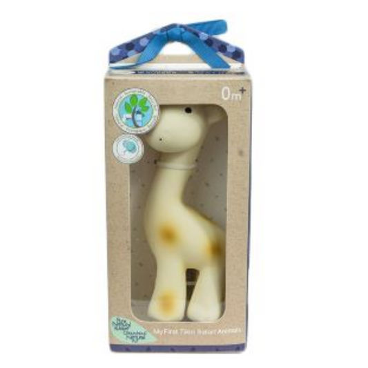 Tikiri Gift Boxed Giraffe Natural Rubber Rattle & bath Toy - Suitable From Birth