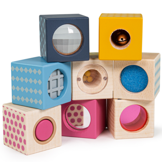 Bigjigs Toys Wooden Sensory Blocks - Suitable 12 months