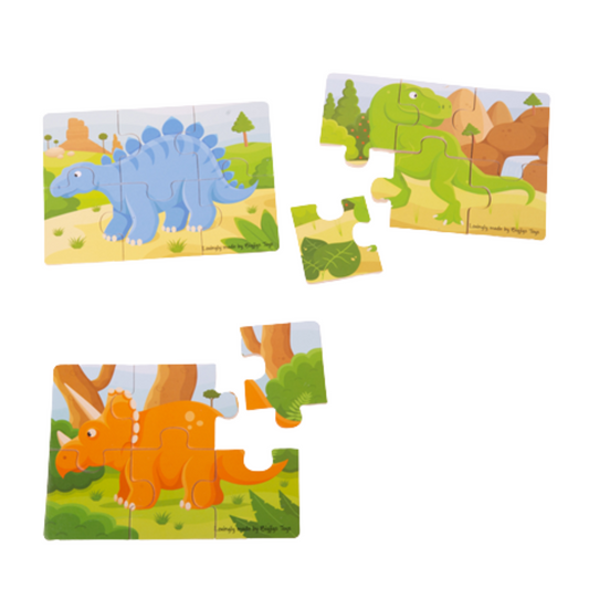 Bigjigs Toys Dinosaur 6 Piece Puzzles - 3 Puzzles - Suitable 2 Years +