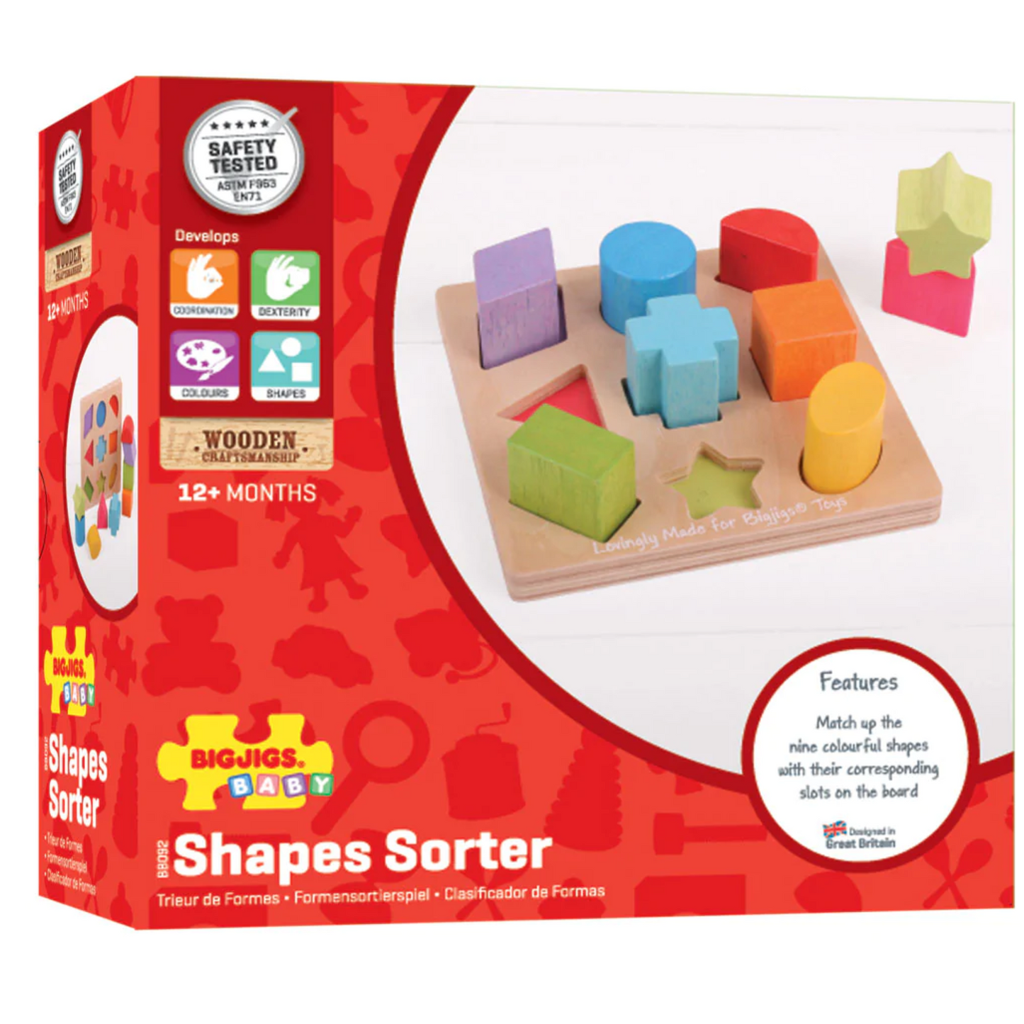 Bigjigs Toys First Shape Sorter Puzzle - Suitable 18 Months +