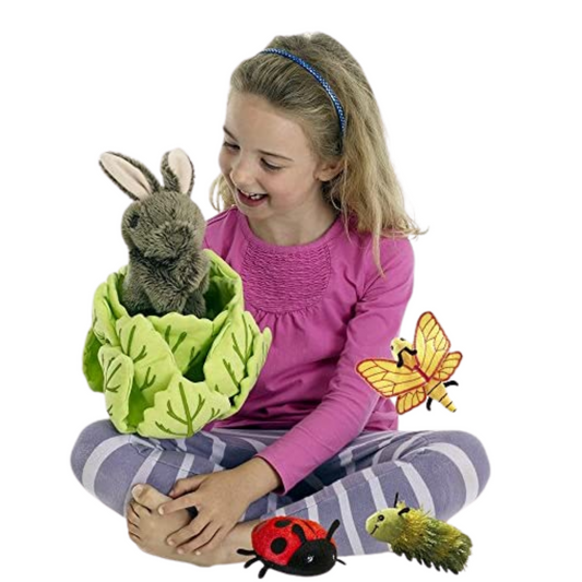 The Puppet Company Rabbit in a Lettuce with 3 Mini Beasts - Hide-Aways - Suitable 12 Months+