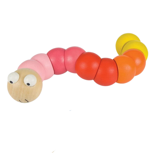Bigjigs Toys Wooden Wiggly Worm - Pink, red, orange & yellow - 12 Months+