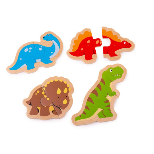 BigJigs Toys Two Piece Dinosaur Puzzle - (4 Puzzles) - Sensory Box Surprise